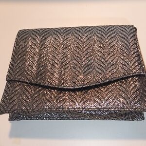 Chic Metallic Clutch Or Shoulder Bag with Chevron Design